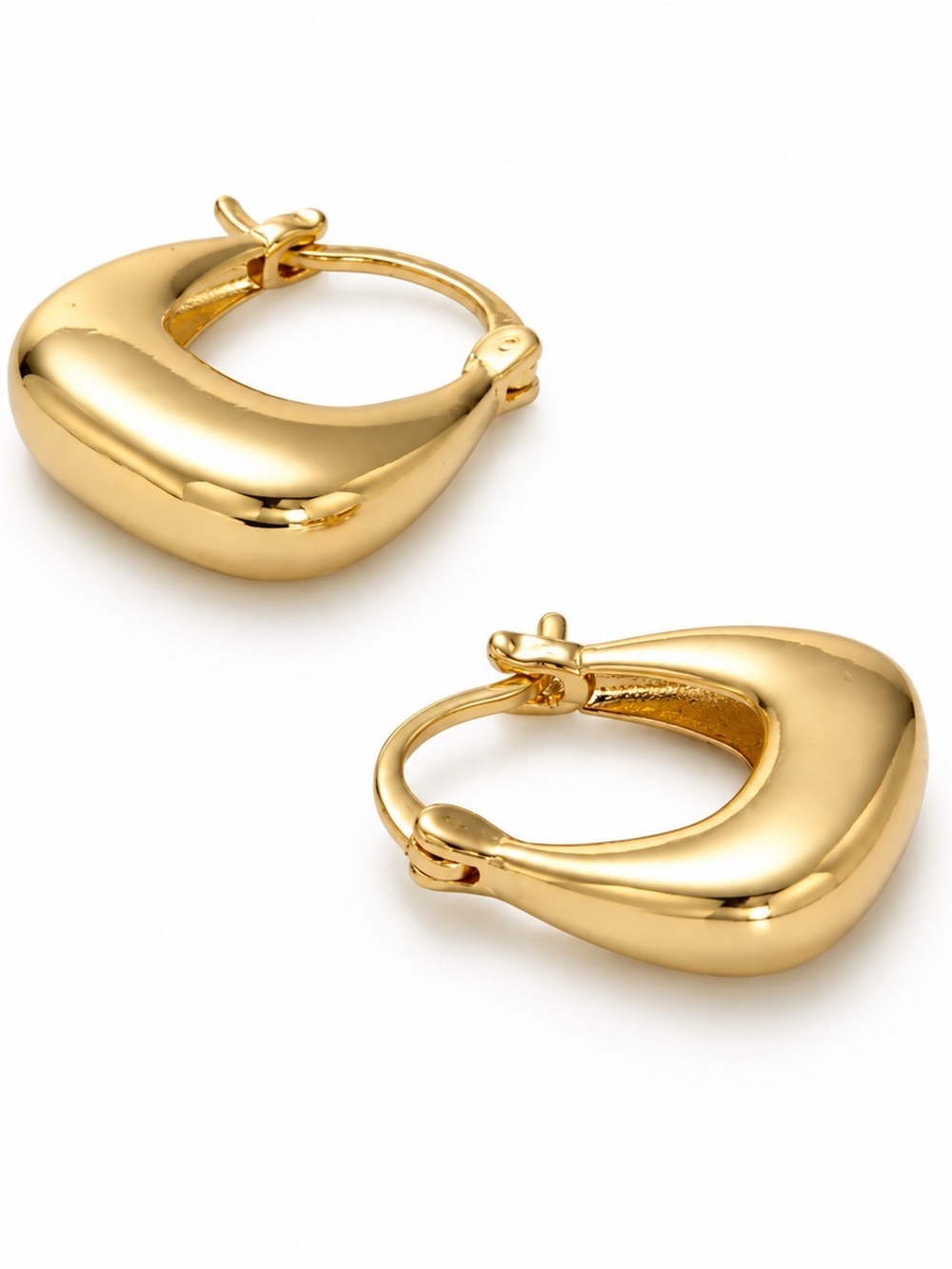 Gold Dome Latch Square Hoop Earrings (4504)
